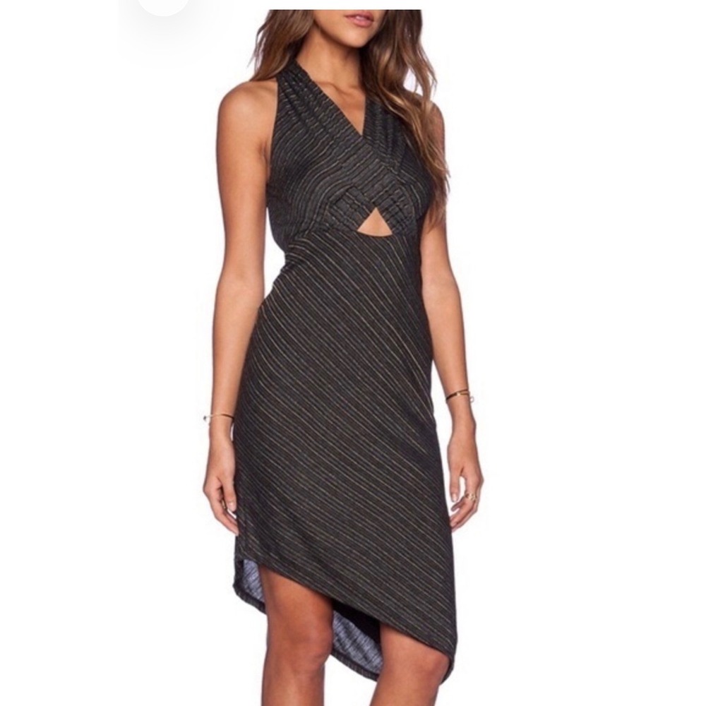Free People NWT Temptress Bodycon Dress Grey Gold Metallic Asymmetrical Cutout M